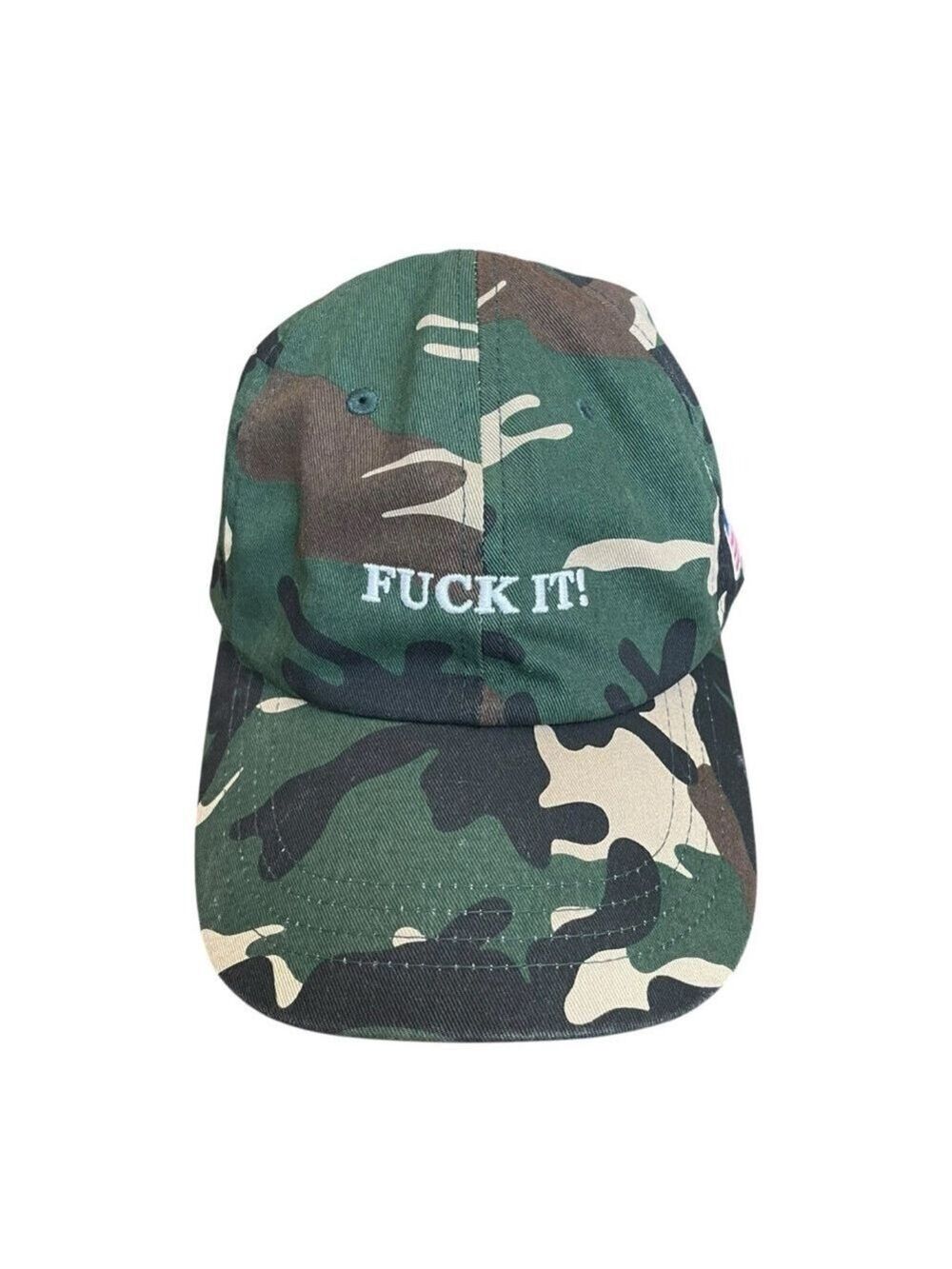 HUF “F*** It” Camo Strapback Hat USA Flag Patch Adjustable Curved Brim OSFM
